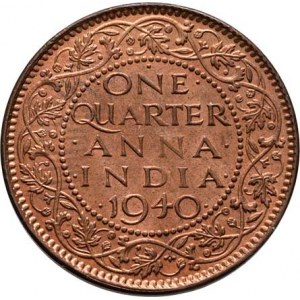 Indie, George VI., 1936 - 1952, 1/4 Anna 1940, KM.531 (bronz), 4.835g, pěkná patina