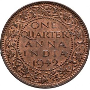 Indie, George VI., 1936 - 1952, 1/4 Anna 1942, KM.531 (bronz), 4.837g, patina, téměř
