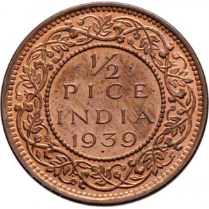 Indie, George VI., 1936 - 1952, 1/2 Pice 1939, KM.528 (bronz), 2.430g