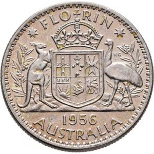 Austrálie, Elizabeth II., 1952 -, Florin 1956 bz, Melbourne, KM.60 (Ag500), 11.254g,