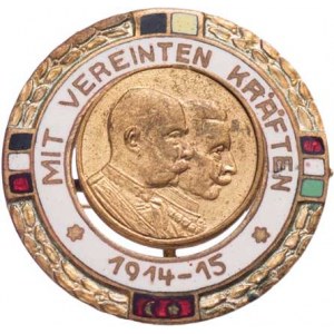 Rakousko-Uhersko, čepicové odznaky s portréty osob, Fr.Josef I. a Wilhelm II. 1914-1915, Nesign., z