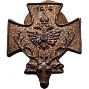 Rakousko - Uhersko, vlastenecké (patriotické) odznaky, Kříž svatého Huberta 1914, Nesign., patinova