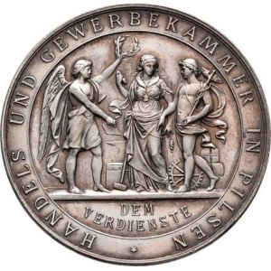 Praha - medaile Zemské jubilejní výstavy 1891, Peška - Obchodní a živnost. komora v Plzni b.l. -