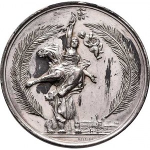 Praha - medaile Zemské jubilejní výstavy 1891, Kettner - medaile podle Hynaisova plakátu - alegorie
