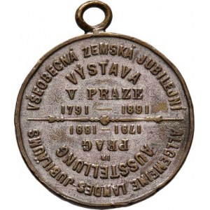 Praha - medaile Zemské jubilejní výstavy 1891, Nesign. - Průmyslový palác / 9-řádk.česko-německý