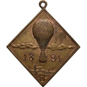 Praha - medaile Zemské jubilejní výstavy 1891, Větroplavecká škola kapitána Wolffa - balón nad