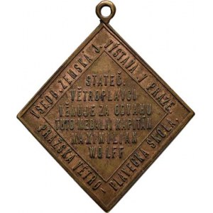 Praha - medaile Zemské jubilejní výstavy 1891, Větroplavecká škola kapitána Wolffa - balón nad