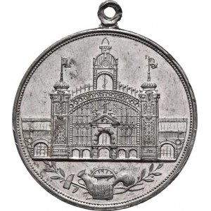 Praha - medaile Národopisné výstavy českoslovanské, Fritzche a Thein 1895 - tři stojící postavy v k