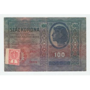 Československo - kolkované prozatímní státovky, 100 Koruna 1912 - stříhaný kolek, série 2071, BHK.5