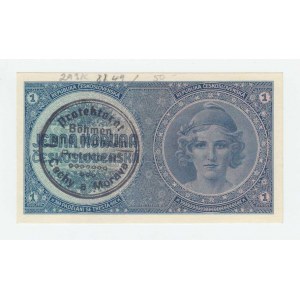 Protektorát Čechy a Morava, 1939 - 1945, 1 Koruna b.l. - ruční přetisk, série A060, BHK.28a,