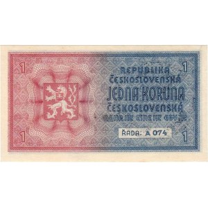 Protektorát Čechy a Morava, 1939 - 1945, 1 Koruna b.l. - ruční přetisk, série A074, BHK.28a,