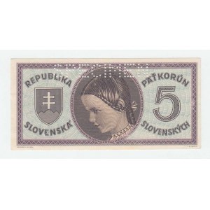 Slovenská republika, 1939 - 1945, 5 Koruna 1945, série A024, BHK.55a, He.60a.s1,