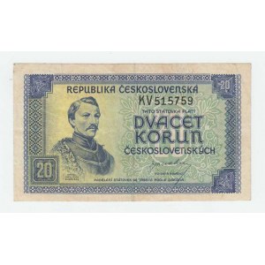 Československo - státovky londýnské emise, 20 Koruna (1945), série KV, BHK.72, He.77a neperf.