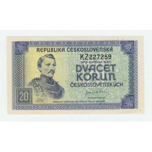 Československo - státovky londýnské emise, 20 Koruna (1945), série KZ, BHK.72, He.77a neperf.