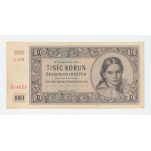 Československo - bankovky a státovky 1945 - 1953, 1000 Koruna 1945, série 06B, BHK.78b, He.83b.s1,
