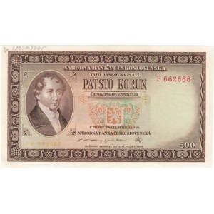 Československo - bankovky a státovky 1945 - 1953, 500 Koruna 1946, série E, BHK.80a, He.87a.s1,