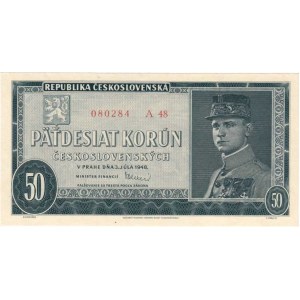 Československo - bankovky a státovky 1945 - 1953, 50 Koruna 1948, série A48, BHK.81b, He.88a2 nepe