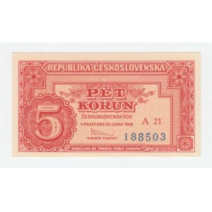 Československo - bankovky a státovky 1945 - 1953, 5 Koruna 1949, série A21, BHK.82b, He.89a2.s1,
