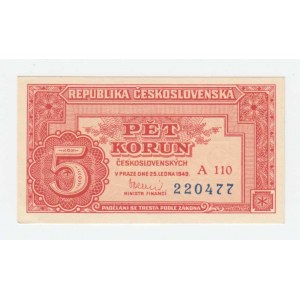 Československo - bankovky a státovky 1945 - 1953, 5 Koruna 1949, série A110, BHK.82c, He.89a3 nepe
