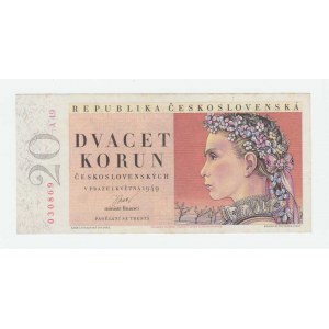 Československo - bankovky a státovky 1945 - 1953, 20 Koruna 1949, série A49, BHK.83a, He.90a neper