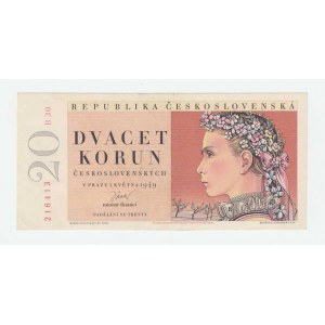 Československo - bankovky a státovky 1945 - 1953, 20 Koruna 1949, série B30, BHK.83b, He.91a neper