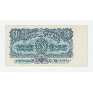 Československo - bankovky a státovky 1953, 3 Koruna 1953, série AR (Moskva), BHK.87aA, He.99a1,