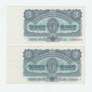 Československo - bankovky a státovky 1958 - 1964, 3 Koruna 1961, série BV (BHK.95A, He.107a), série