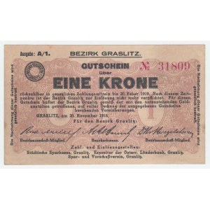 Nouzová platidla Československa, 1914 - 1945, Graslitz (Kraslice), 1 Koruna 1918, D-H.54/1.1a