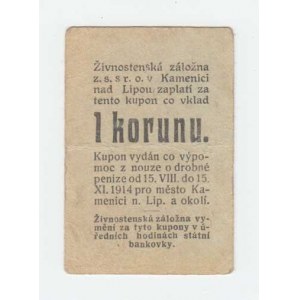 Nouzová platidla Československa, 1914 - 1945, Kamenice nad Lipou, 1 Koruna 1914, D-H.91.1.1,