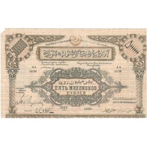 Azerbajdžan, 5.000.000 Rublů 1923, Pick.S720, rohový kus, utržený