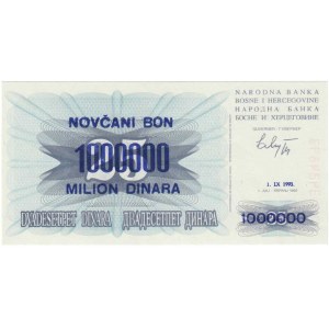 Bosna a Hercegovina, 1.000.000 Dinárů 1993, Pick.35c - nevydaný přetisk na