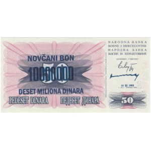 Bosna a Hercegovina, 10.000.000 Dinárů 1993, Pick.36 - nevydaný přetisk na