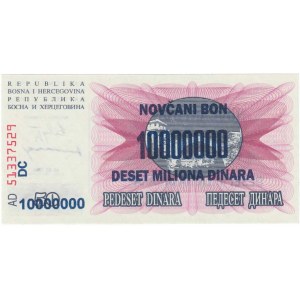 Bosna a Hercegovina, 10.000.000 Dinárů 1993, Pick.36 - nevydaný přetisk na
