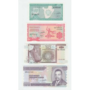 Burundi, 10,20,50,100 Francs, vše 2001, Pick.33d,27d,36c,37c