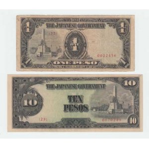 Filipiny - japonská okupace, 1 Peso (1942), 10 Pesos (1942), Pick.106a,108b 2ks