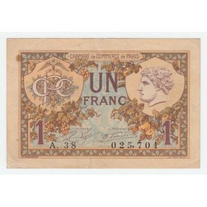 Francie - nouzovky, Paris - Obchodní komora - 1 Frank 10.3.1922,