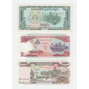 Kambodža, 10 Riels 1987, 500 Riels 1998, 1000 Riels 1999,