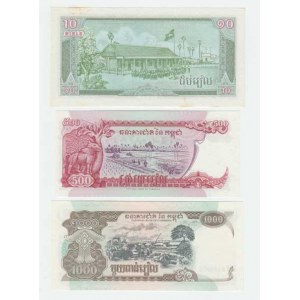 Kambodža, 10 Riels 1987, 500 Riels 1998, 1000 Riels 1999,