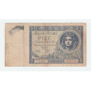 Polsko, 5 Zlotych 1930, Pick.72, Mil.71a, skvrna