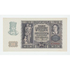 Polsko, 20 Zlotých 1940 - německá okupace, Pick.95, Mil.95b