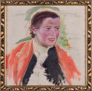 Hofmann Vlastimil (1881 - 1970), Portret kobiety w góralskiej chuście, 1908