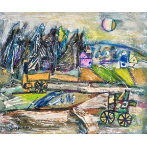 Tukan-Wolski Eugeniusz (1928-2014), Landschaft mit Straßenmaschinen, 1980er Jahre.