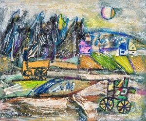Tukan-Wolski Eugeniusz (1928-2014), Pejzaż z machinami drogowymi, lata 80. XX w.