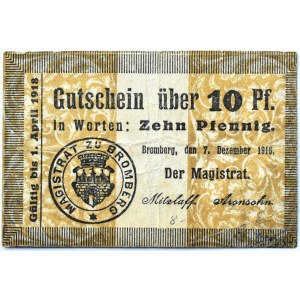 Bromberg, Bydgoszcz, Gutschein 10 pfennig 1916, kropka okrągła