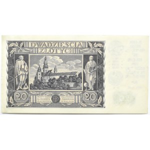 Polen, II RP, 20 Zloty 1936 mit Gelegenheitsaufdruck, TN Gniezno, Serie CI