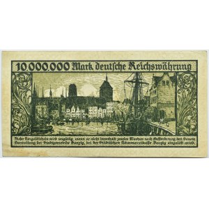 Wolne Miasto Gdańsk, 10 milionów marek 1923, seria A, nieodwrócony napis
