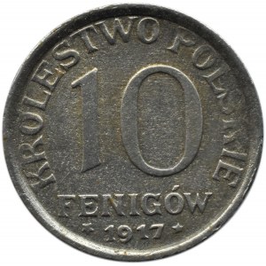 Królestwo Polskie, 10 fenigów 1917, Stuttgart, rzadsza odmiana