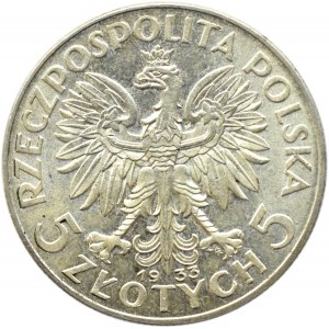 Polska, II RP, Głowa Kobiety, 5 złotych 1933, Warszawa, UNC