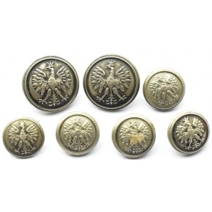 Polska, II RP, zestaw guzików, 7 sztuk (16 i 23 mm), wzór 1928 (1)