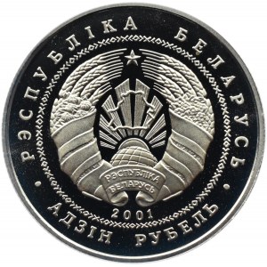 Białoruś, 1 rubel 2001, Białoruska Puszcza - Żubr